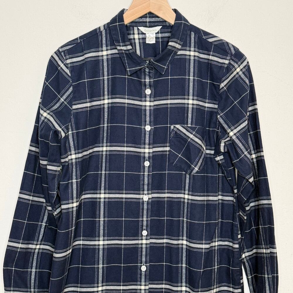 Garnet Hill Womens M Blue Plaid Shirt Dress Button Front Cotton Preppy Cottage - Picture 6 of 9